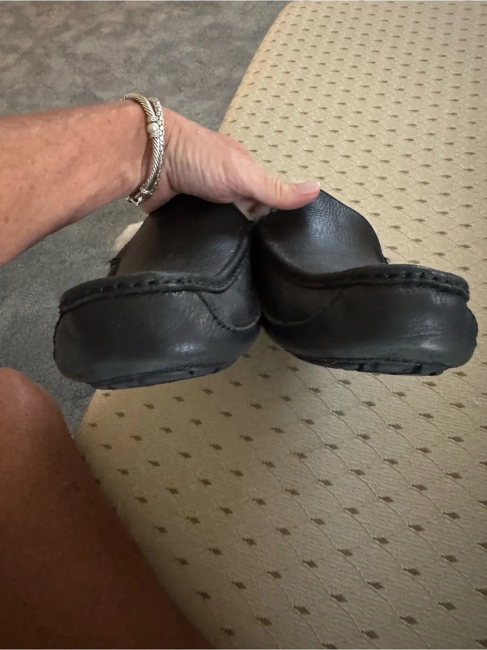 UGG Men’s Black Leather Slip-On Moccasins with Cream Shearling